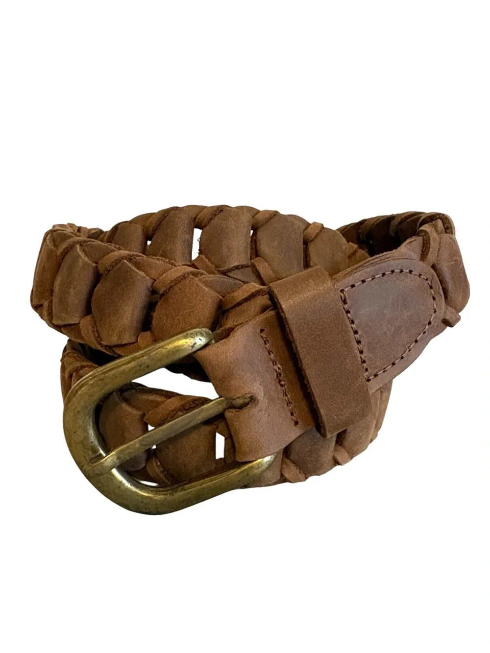 Vintage Argentina Men's Woven Leather Link Belt Brass Buckle Brown Size 40